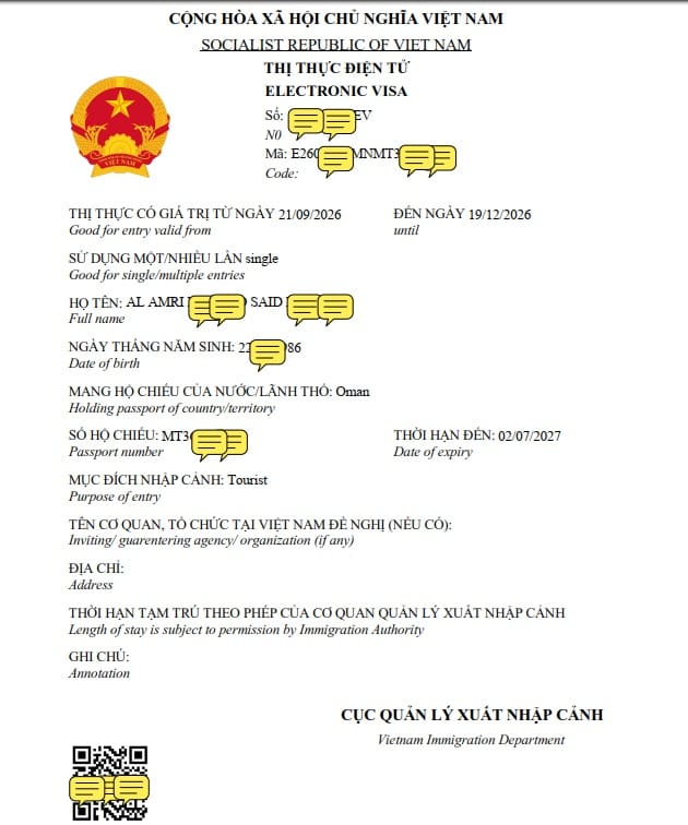 Oman eVisa Sample 2026 Page 1